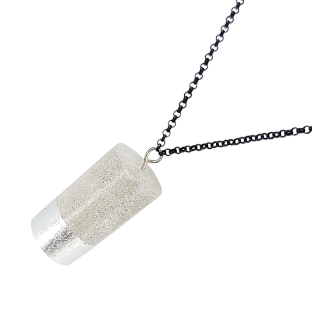 Necklace - Gilded Concrete Cylinder Pendant (Silver) by Studio Corbelle