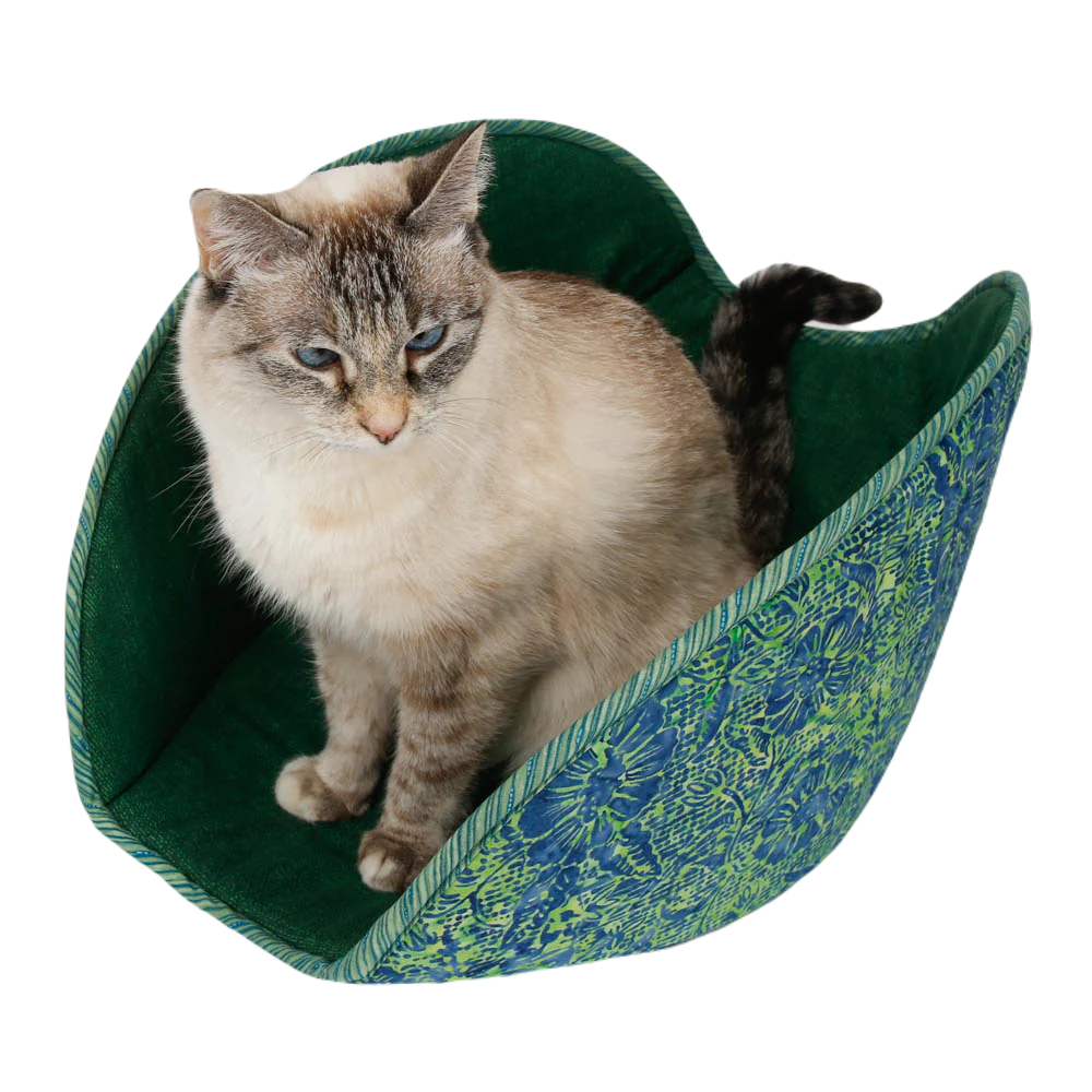 Jumbo The Cat Canoe - Green Blue Batik Floral with Green Burlap Print Lining by The Cat Ball