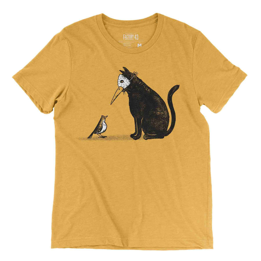 Adult Crew Neck - Masked Cat Mustard Tee (XS - 2XL) by Factory 43