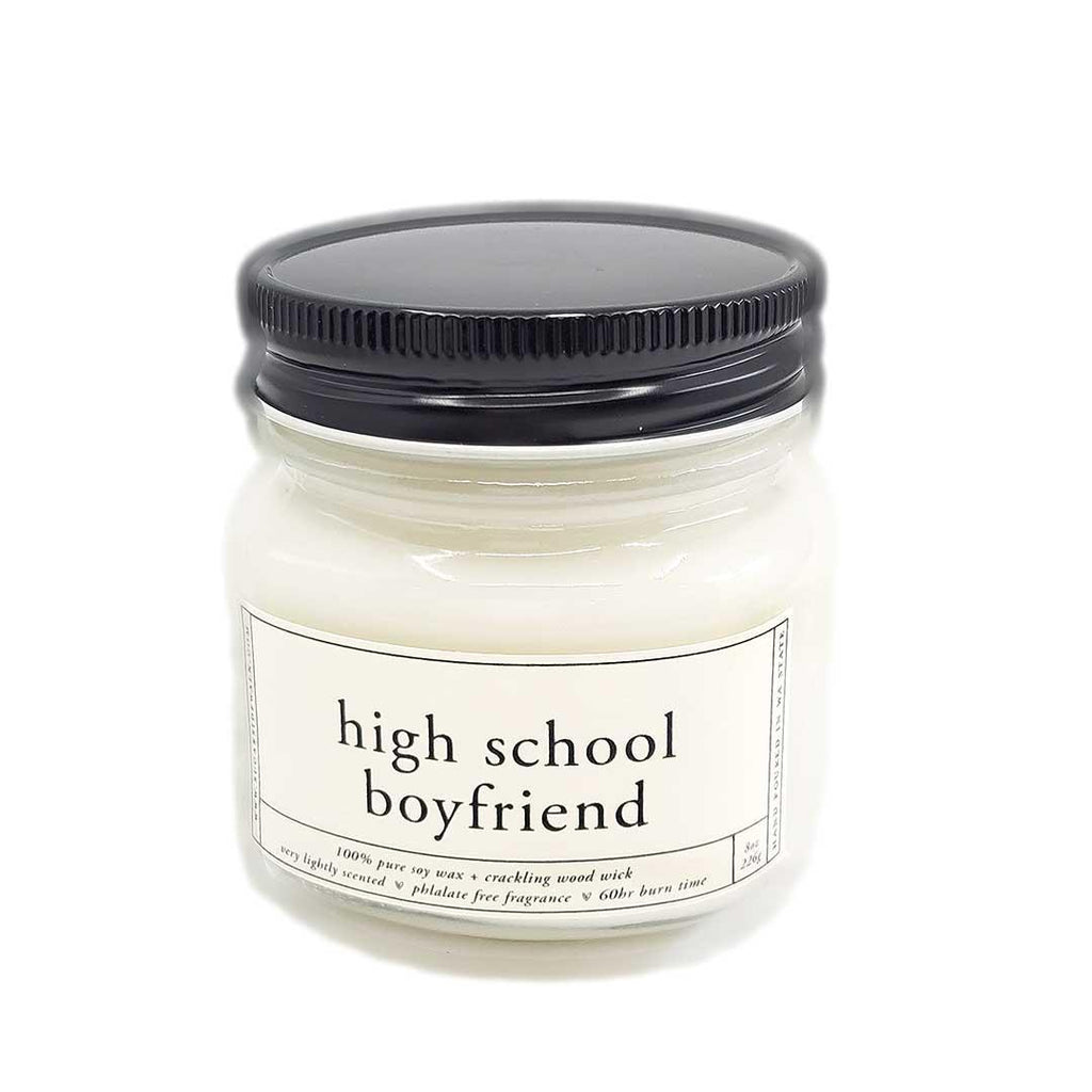 Candles - High School Boyfriend Soy Wax Wooden Wick (Asst Sizes) by Sugar Sidewalk