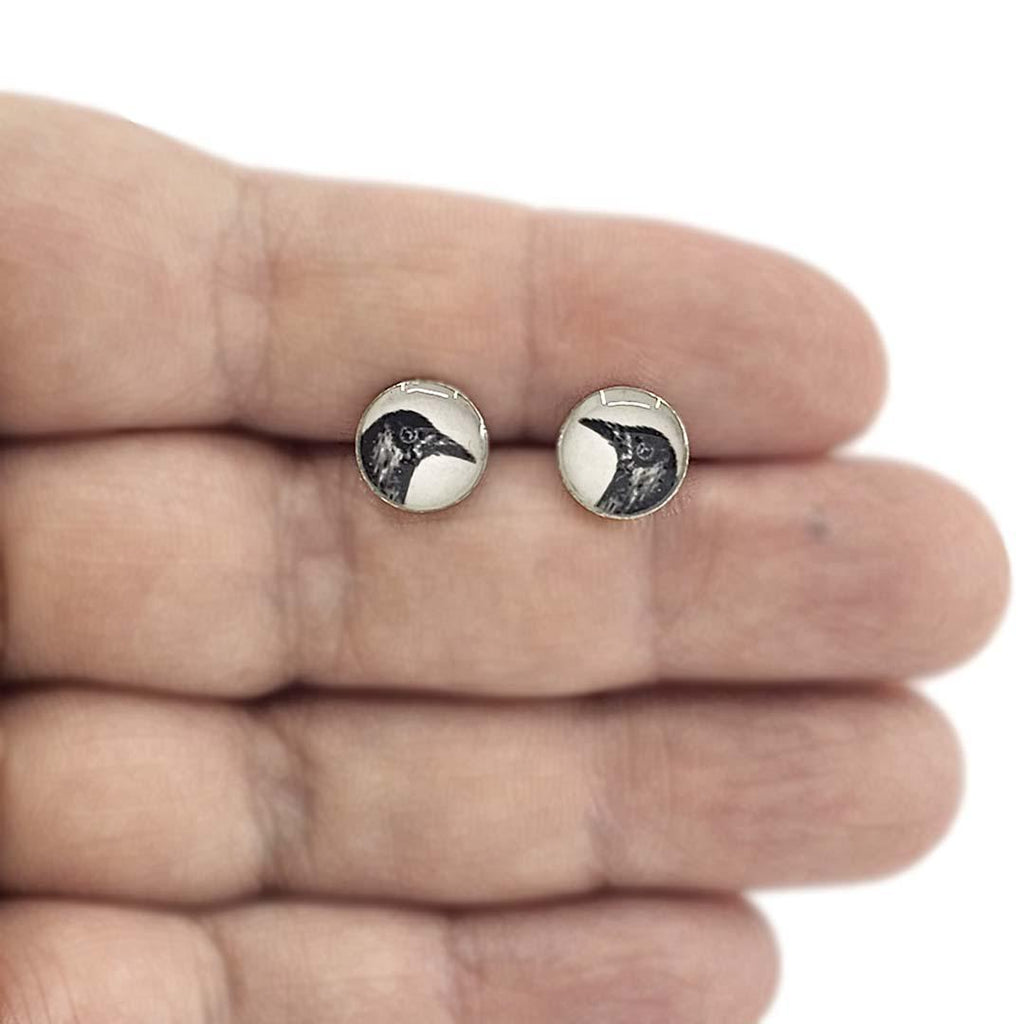 Earrings - Tiny Posts - Crow Antiqued Silver by Christine Stoll | Altered Relics