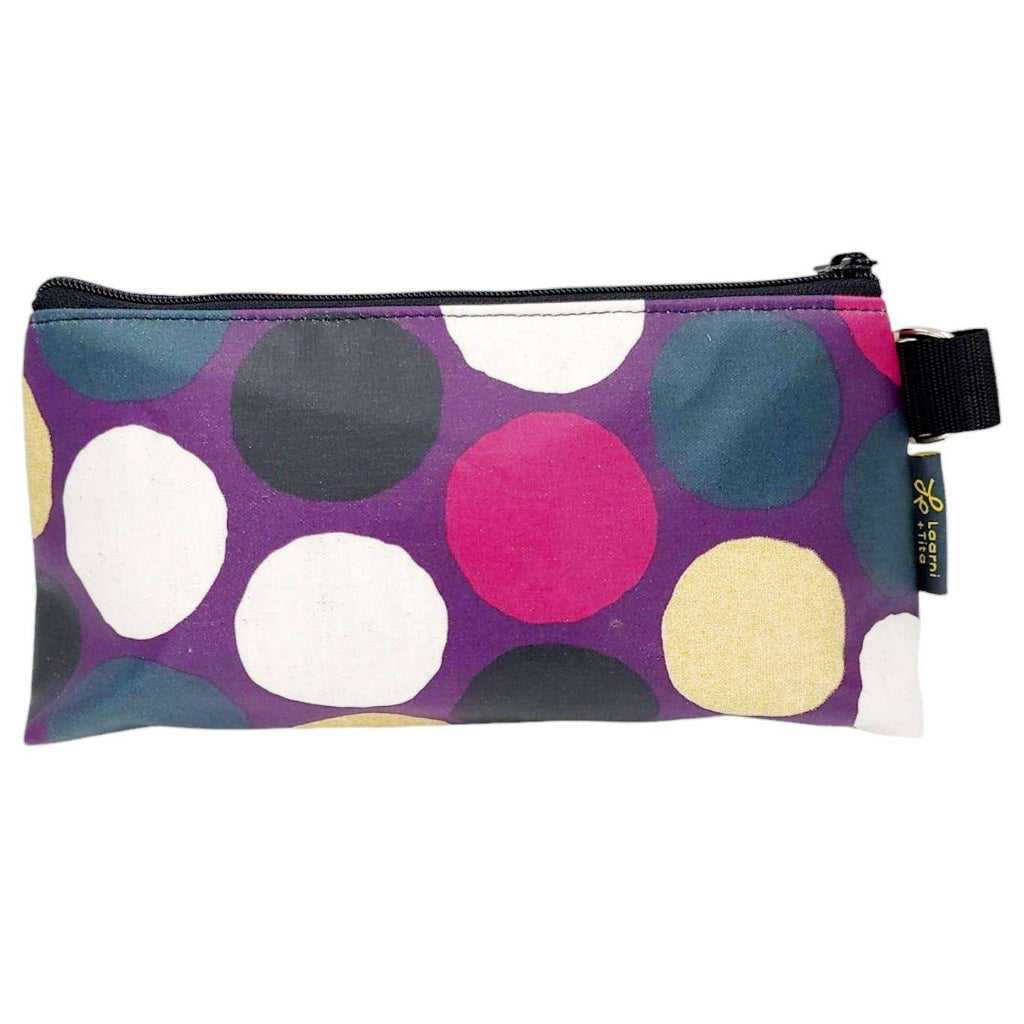 Makeup Bag - Small - Multicolor Circles on Purple by Laarni and Tita