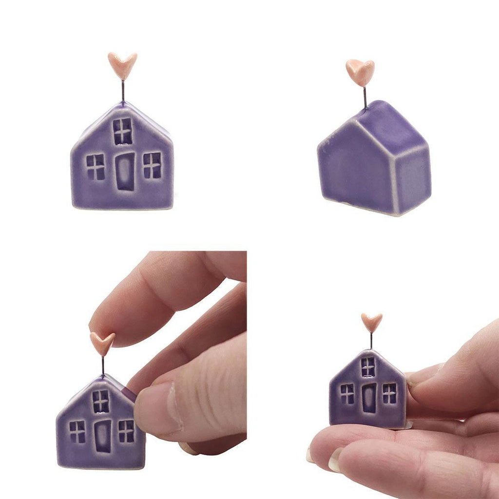 Tiny Pottery House - Purple with Heart (Pink or Red) by Tasha McKelvey