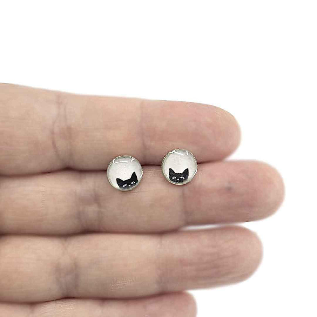 Earrings - Tiny Posts - Black Cat Antiqued Silver by Christine Stoll | Altered Relics