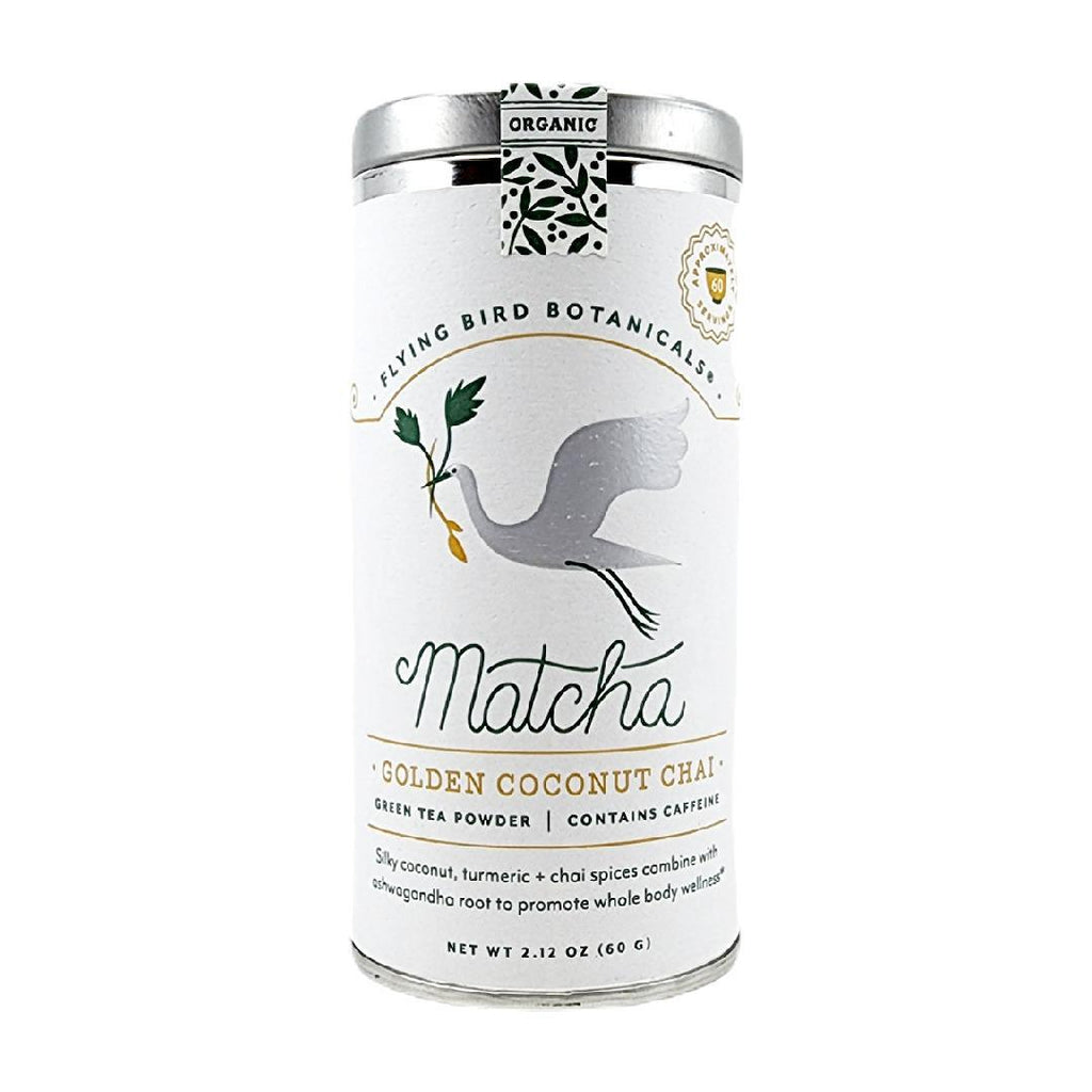 Tea - 2.12oz (60 servings) - Matcha Golden Coconut Chai Large Tin by Flying Bird Botanicals