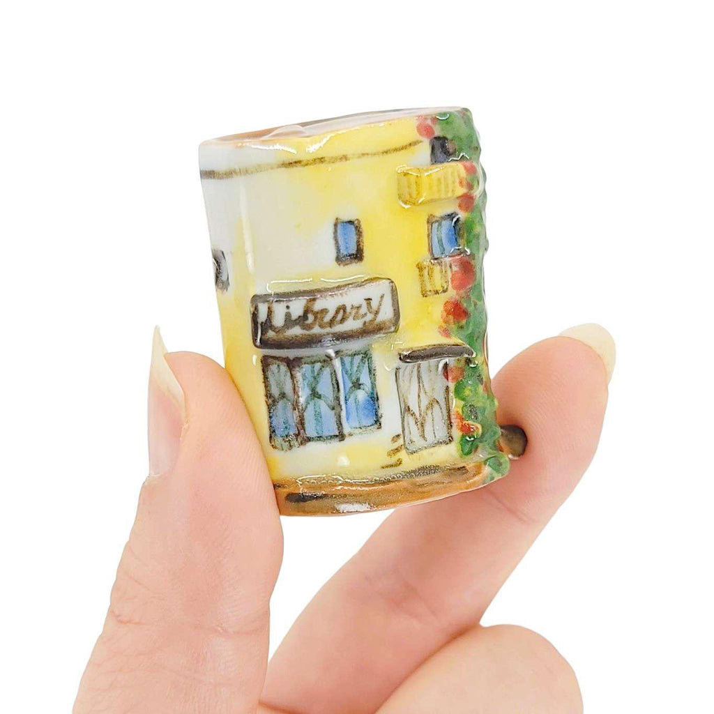 Collectible - Tiny House - Library (Yellow Walls, Brown Roof, Red Door) by Mist Ceramics