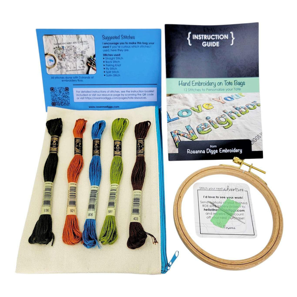 Embroidery Kit - The Mountains are Calling Tote Bag by By Hand Craft Co