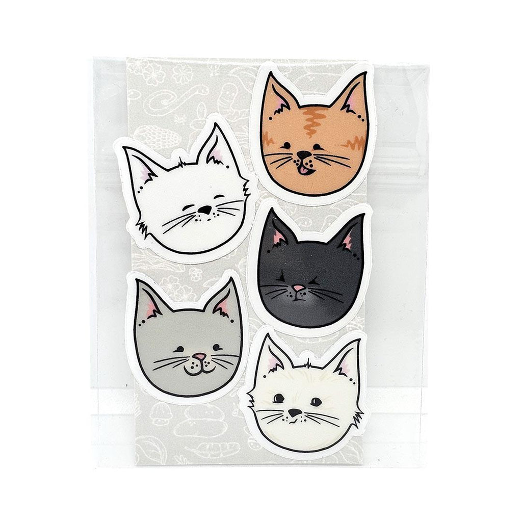 Tiny Stickers - Set of 5 - Kitty Cat Heads (Assorted) by World of Whimm