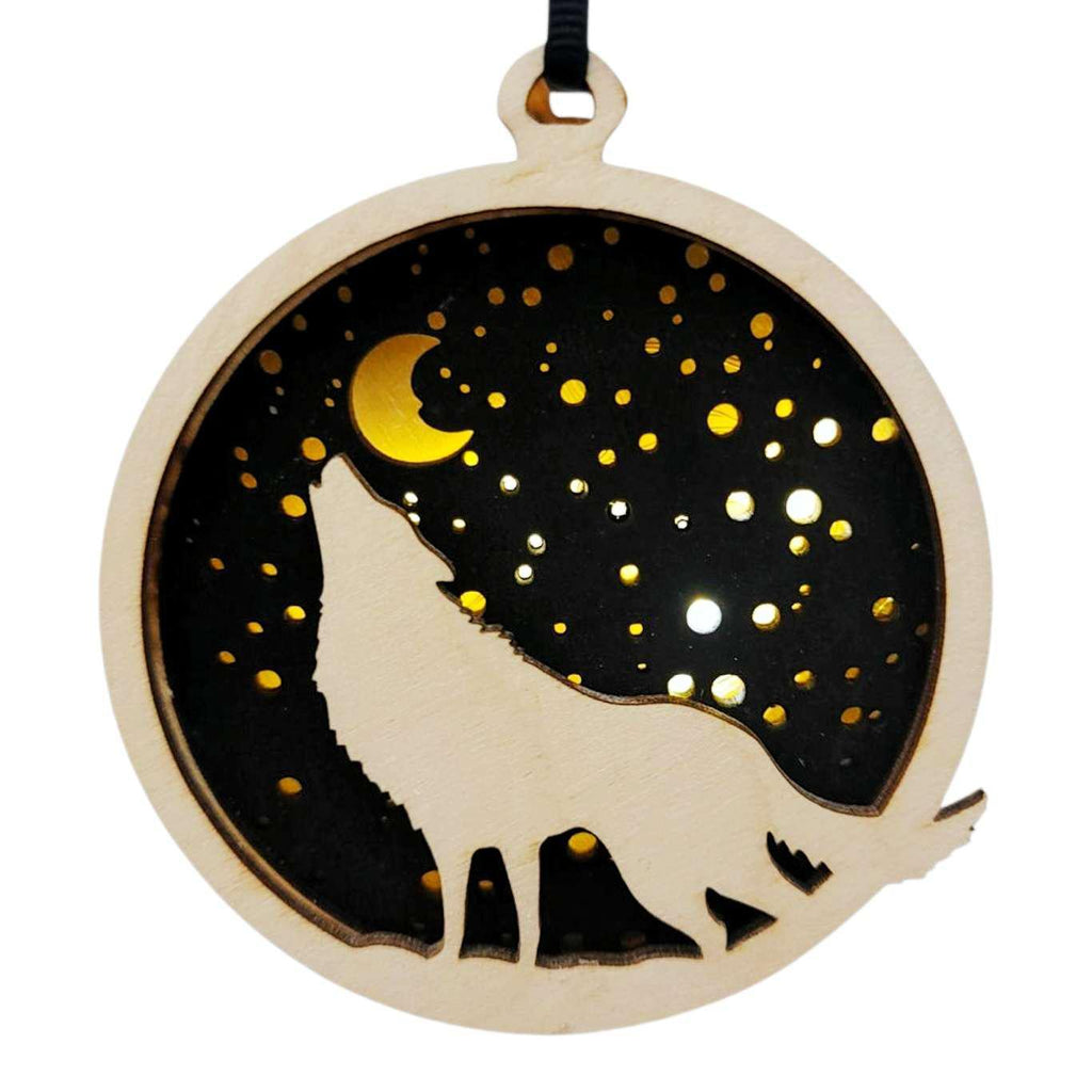 Ornament - Light Up Wood (Howling Wolf) by Squirrel Tacos Papercuts