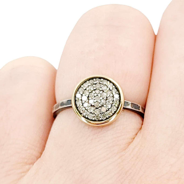 Ring - Size 5, 8 - 10mm Pave Diamond Hammered Band (14k Gold, Sterling Silver, Diamond) by 314 Studio