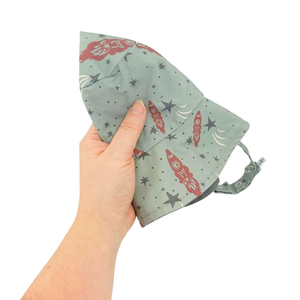 Baby Bonnet - Reversible Bucket Hat (Emerald Spaceships) by Urban Baby Bonnets