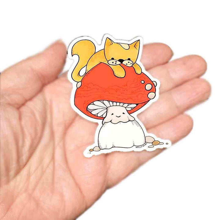 Sticker - Cat on a Mushroom by World of Whimm