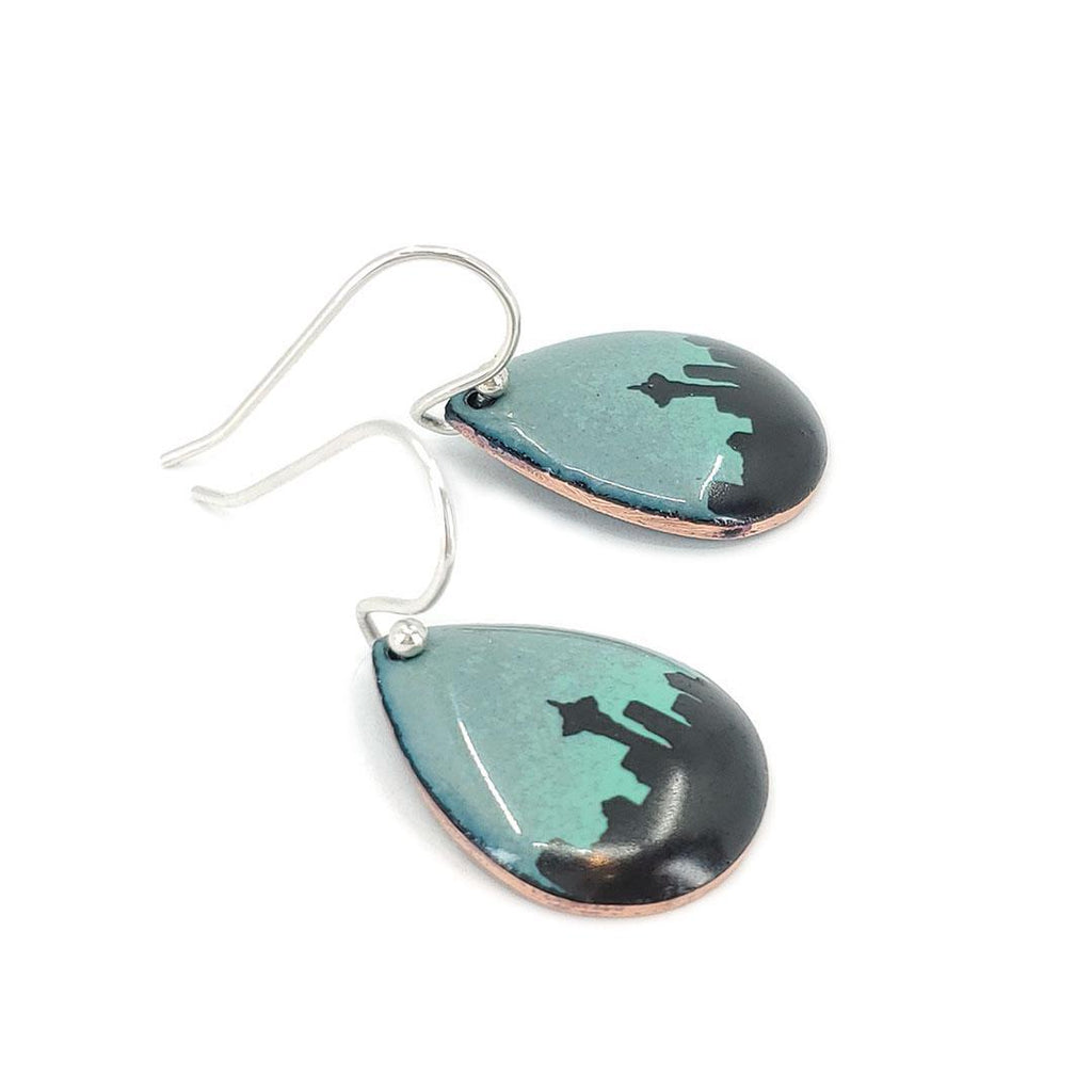 Earrings - Seattle Skyline Small Teardrop (Gray Aqua Ombre) by Magpie Mouse