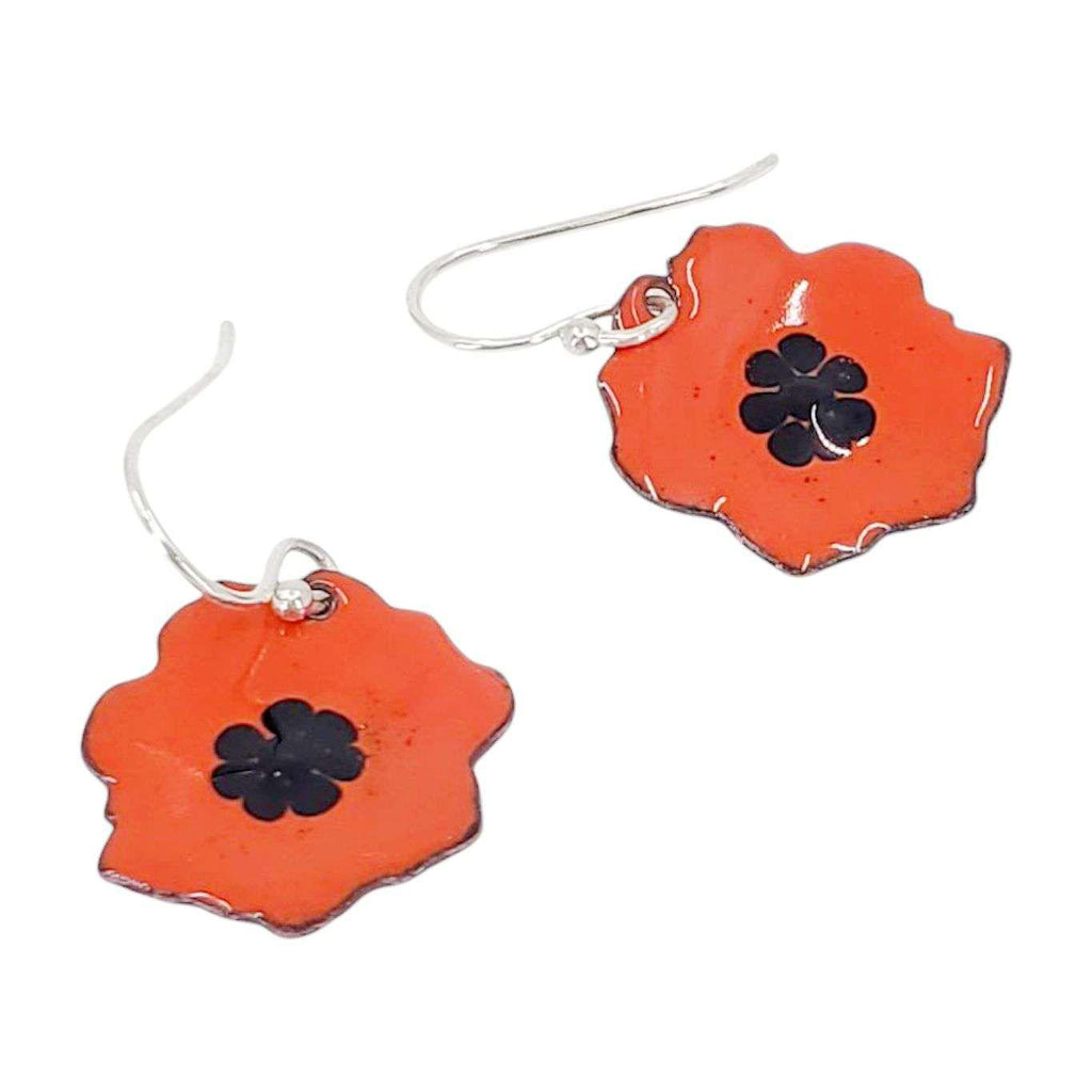 Earrings - Black Dots Small Poppy (Orange) by Magpie Mouse Studios