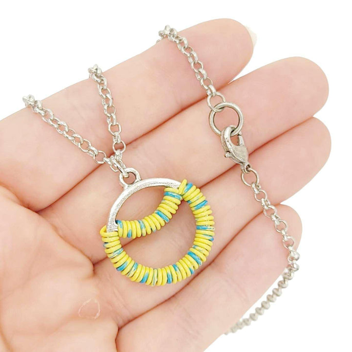 Necklace - Sunrise Circle (Yellow Blue Telecom Wire) by XV Studios