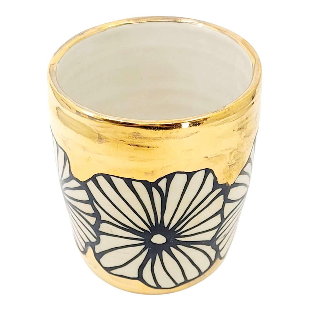 Vessel - Floral Tumbler or Vase with 22k Gold Solid Background (B) by Hsieh Clay SF