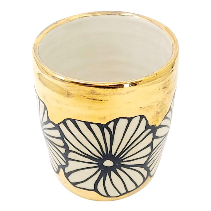 Vessel - Floral Tumbler or Vase with 22k Gold Solid Background (B) by Hsieh Clay SF