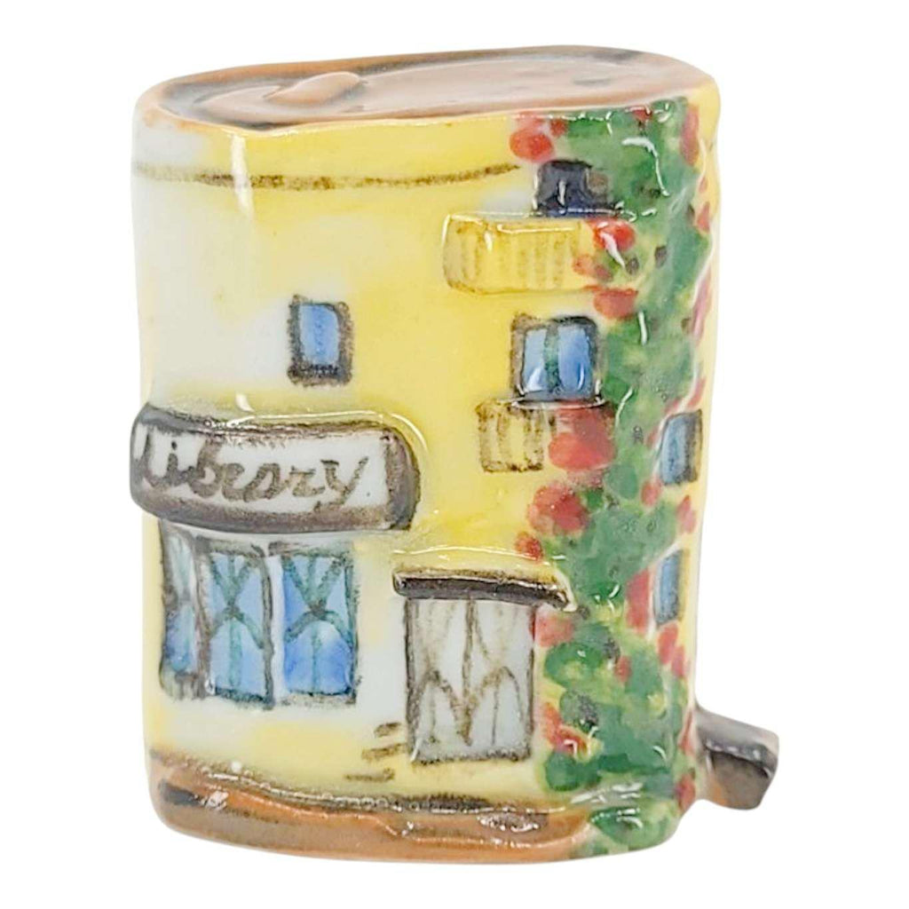 Collectible - Tiny House - Library (Yellow Walls, Brown Roof, Red Door) by Mist Ceramics