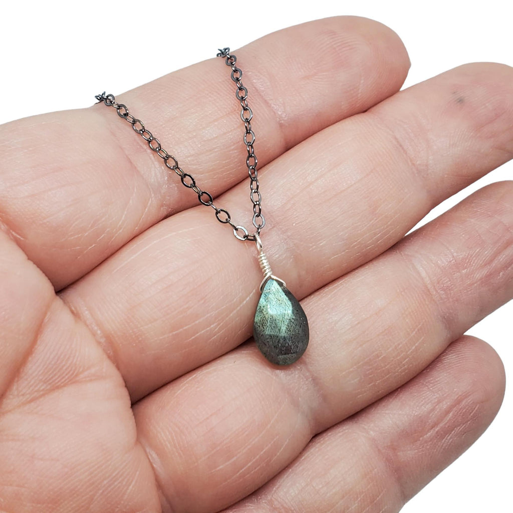 (20% Off) Necklace - Lightning Labradorite Gemstone Oxidized Sterling by Foamy Wader