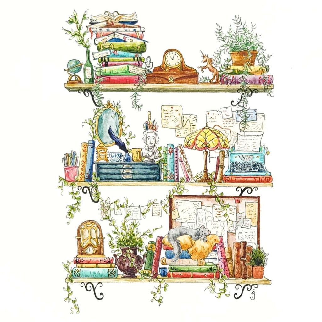 Art Print - 8x10 - The Writer's Shelves by Lizzy Gass