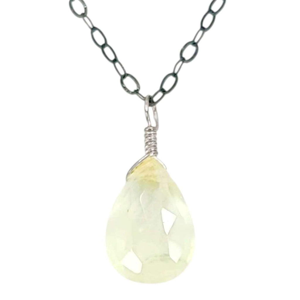 Necklace - Sterling Gemstone Drop (Prehnite) by Foamy Wader
