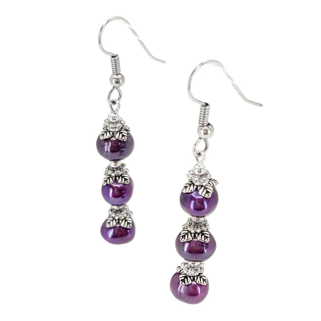 Earrings - Stacked Pearl Drops (Purple) by Tiny Aloha