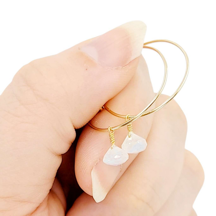 Earrings - Rainbow Moonstone Drop Hoops (14k Gold Fill) by Foamy Wader