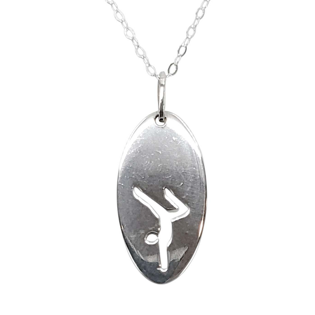 Necklace - Gymnast Cutout Oval Pendant (Sterling Silver) by imakecutestuff