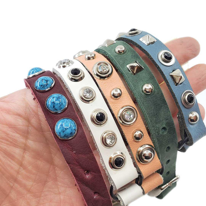 Cat Collar - Dusty Blue with Silver Black Gems by Greenbelts