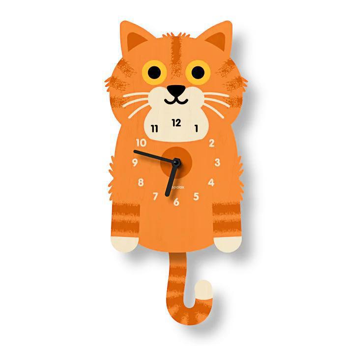 Wood Clock - Orange Cat Pendulum by Popclox