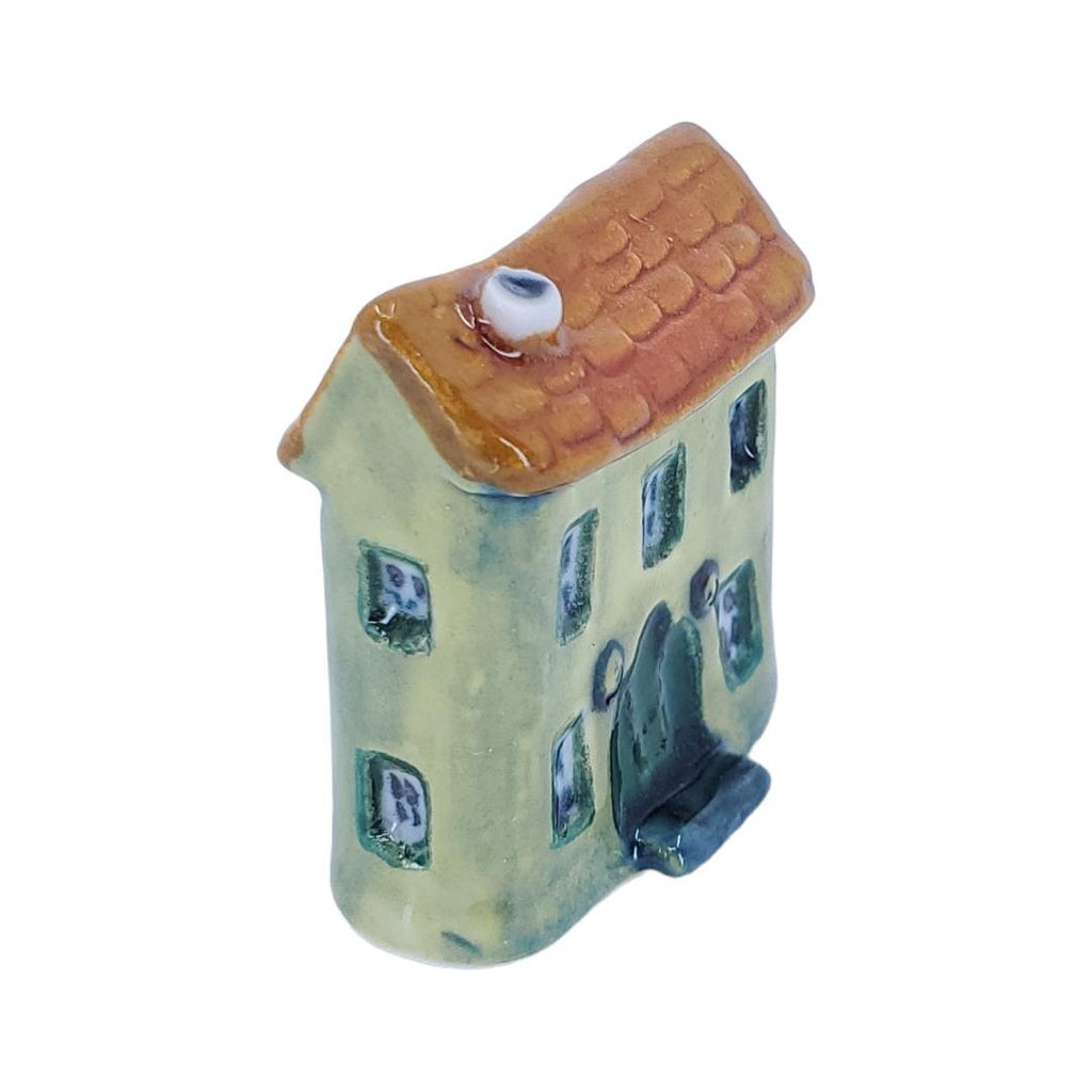 Tiny House - Green House Dark Green Door Light Brown Roof by Mist Ceramics