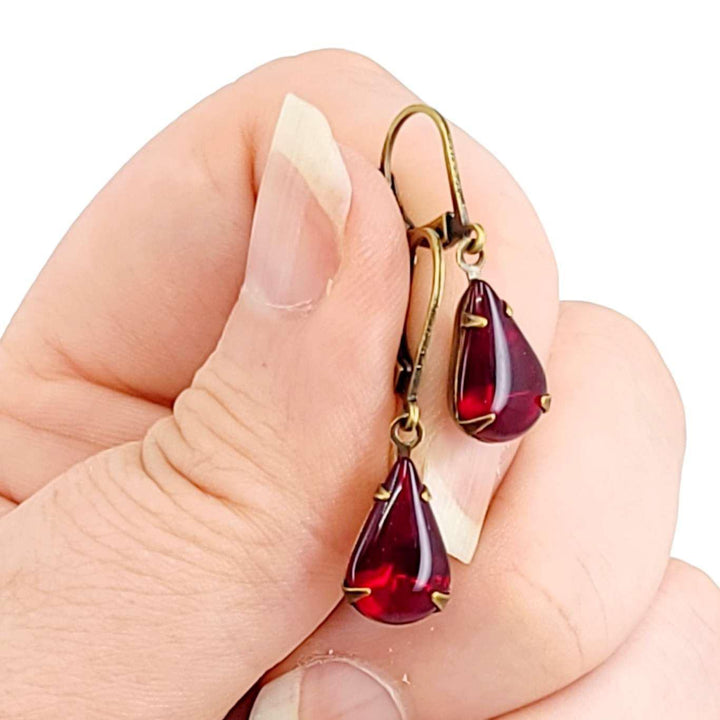 Earrings - Reds and Pinks - Brass Vintage Rhinestone Dangles (Assorted Styles) by Christine Stoll | Altered Relics