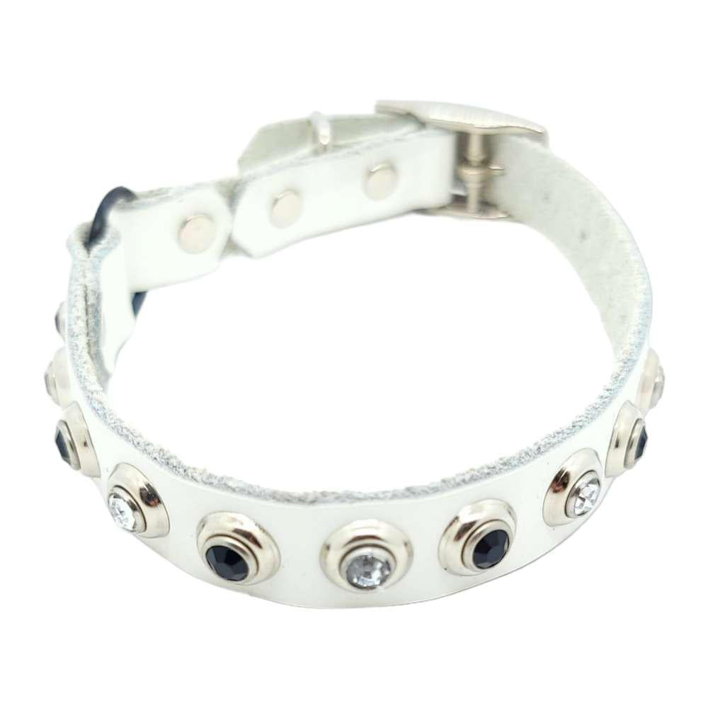 Cat Collar - White with Black and Silver Gems by Greenbelts
