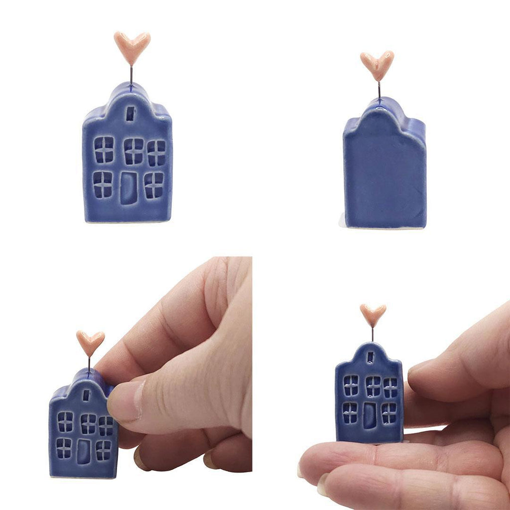 Tiny Pottery House - Dark Blue with Heart (Pink or Red) by Tasha McKelvey
