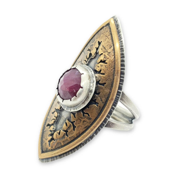 Ring - Size 9 - Tectonic Vesica Ruby by Una Barrett