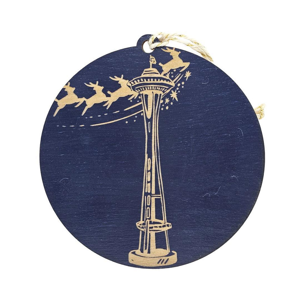 Ornaments - Large - Reindeer across the Space Needle (Navy) by SnowMade