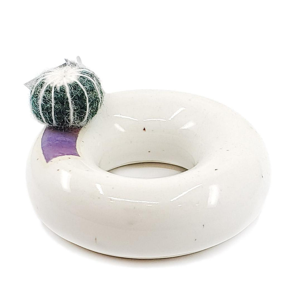 Large Plush Cactus - Echinocactus Grusonii in Purple Donut Pot by Hook And Wheel