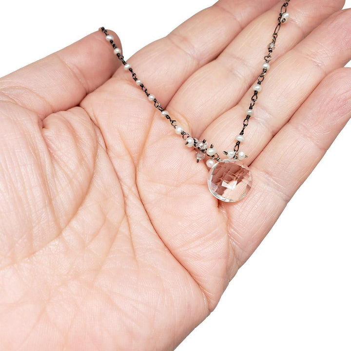 Necklace - Quartz Coin and Pearl by Calliope Jewelry