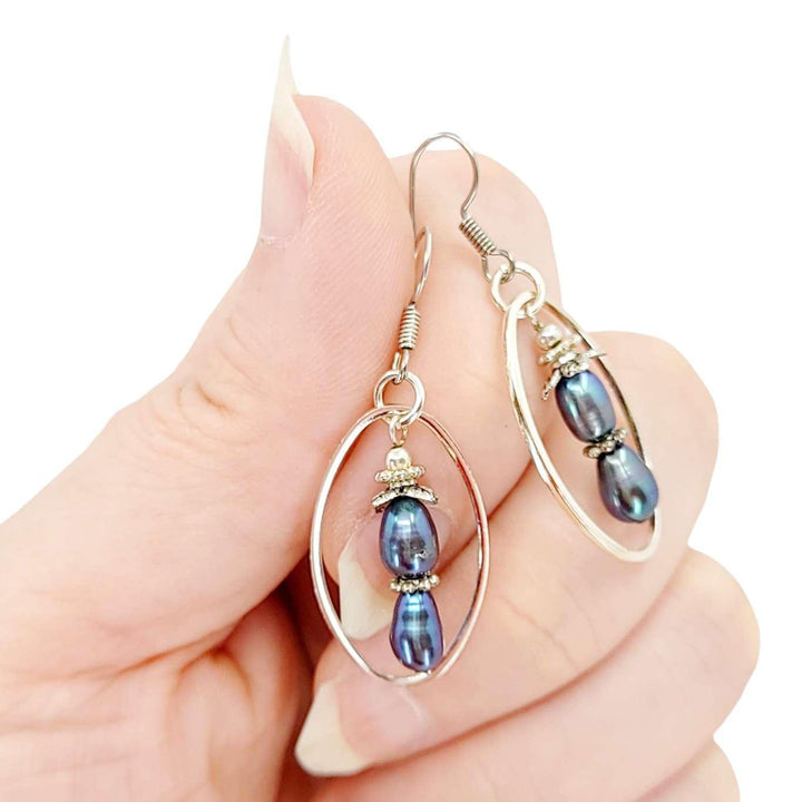 Earrings - Oval Frame Pearl Drops (Peacock) by Tiny Aloha