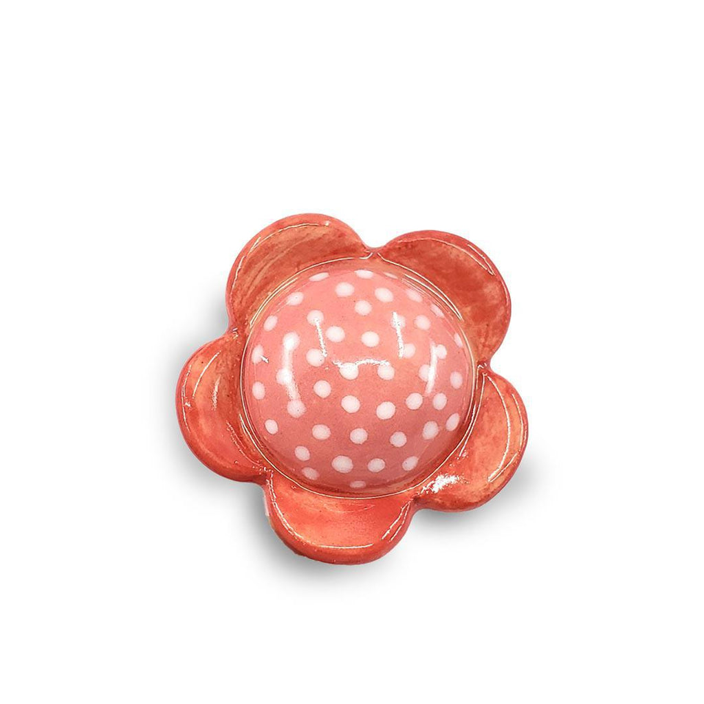 (20% Off) Ceramic Pin - Flower Dark and Light Pink with White Dots by Jennifer Fujimoto