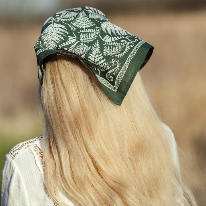 Bandana - Fern (Green White Botanical) by Handker Bandanas