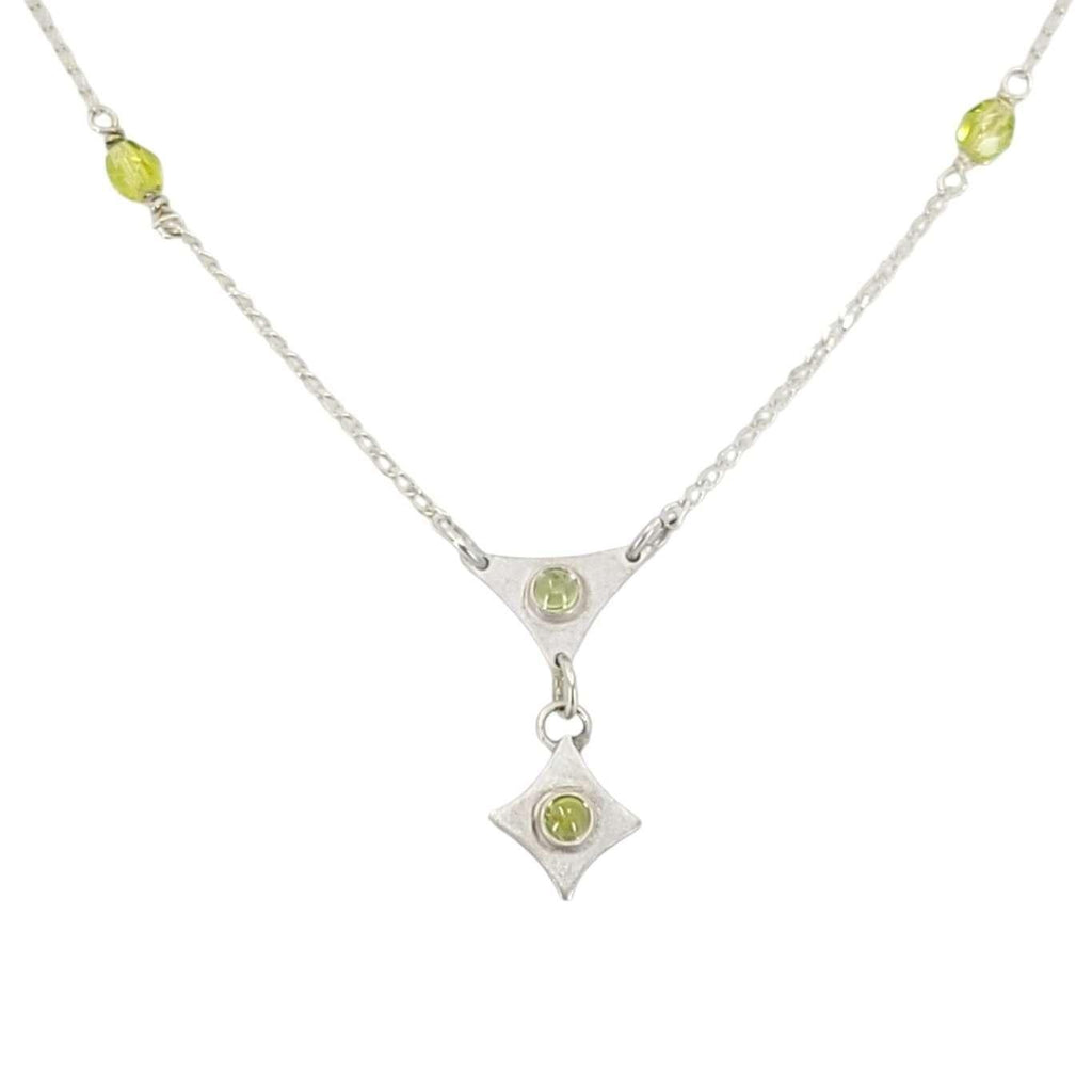 Necklace - Triangle Diamond Drop Stone Pendant (Peridot, Green Glass, Sterling Silver) by imakecutestuff