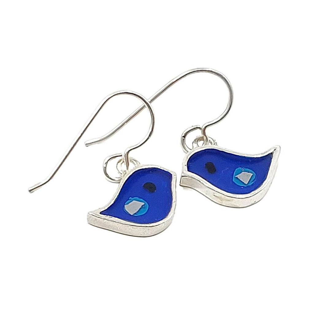 Earrings - Single Birds (Dark Blue) by Happy Art Studio