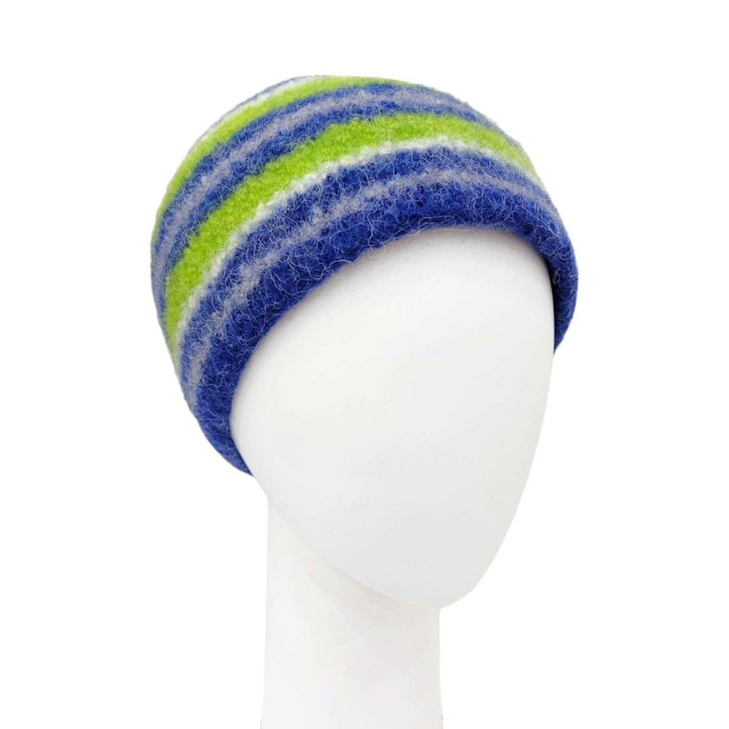 Hat - Felted Wool Cap in Blue Green Stripe (Assorted Sizes) by Snooter-doots