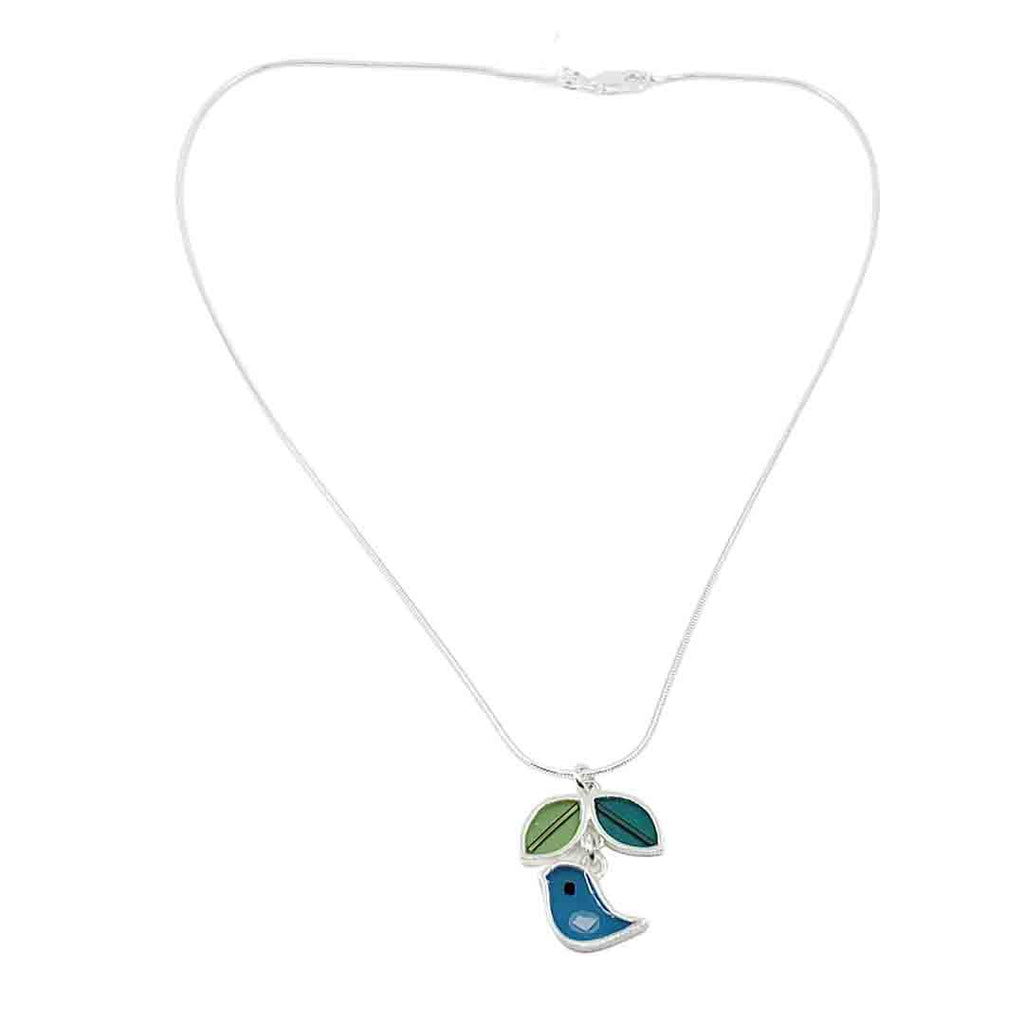 Necklace - Turquoise Bird with Green Leaves (A or B) by Happy Art Studio