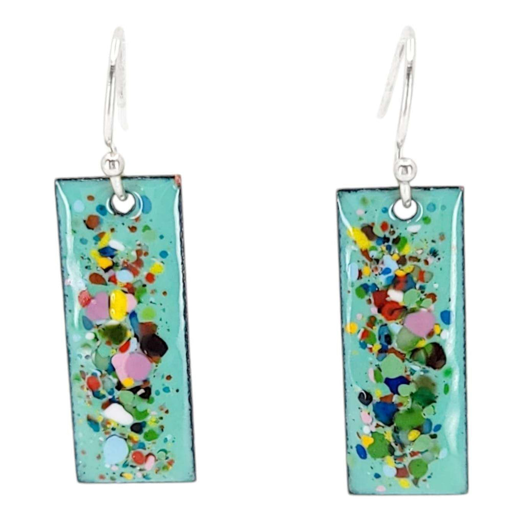 Earrings - Slim Rectangle Abstract Dots (Lt Blue Background) by Magpie Mouse Studios