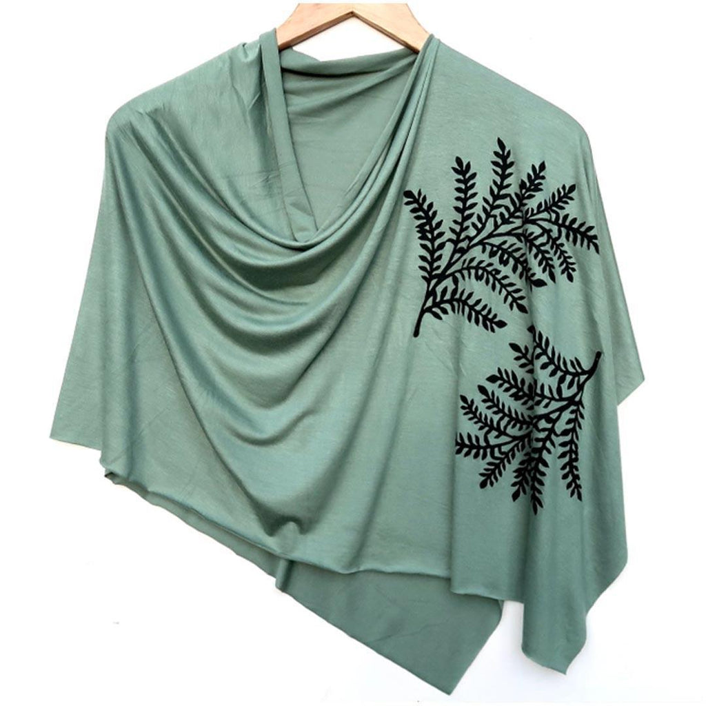 Poncho - Moss Green Leafy Branch (Black Ink) by Windsparrow Studio
