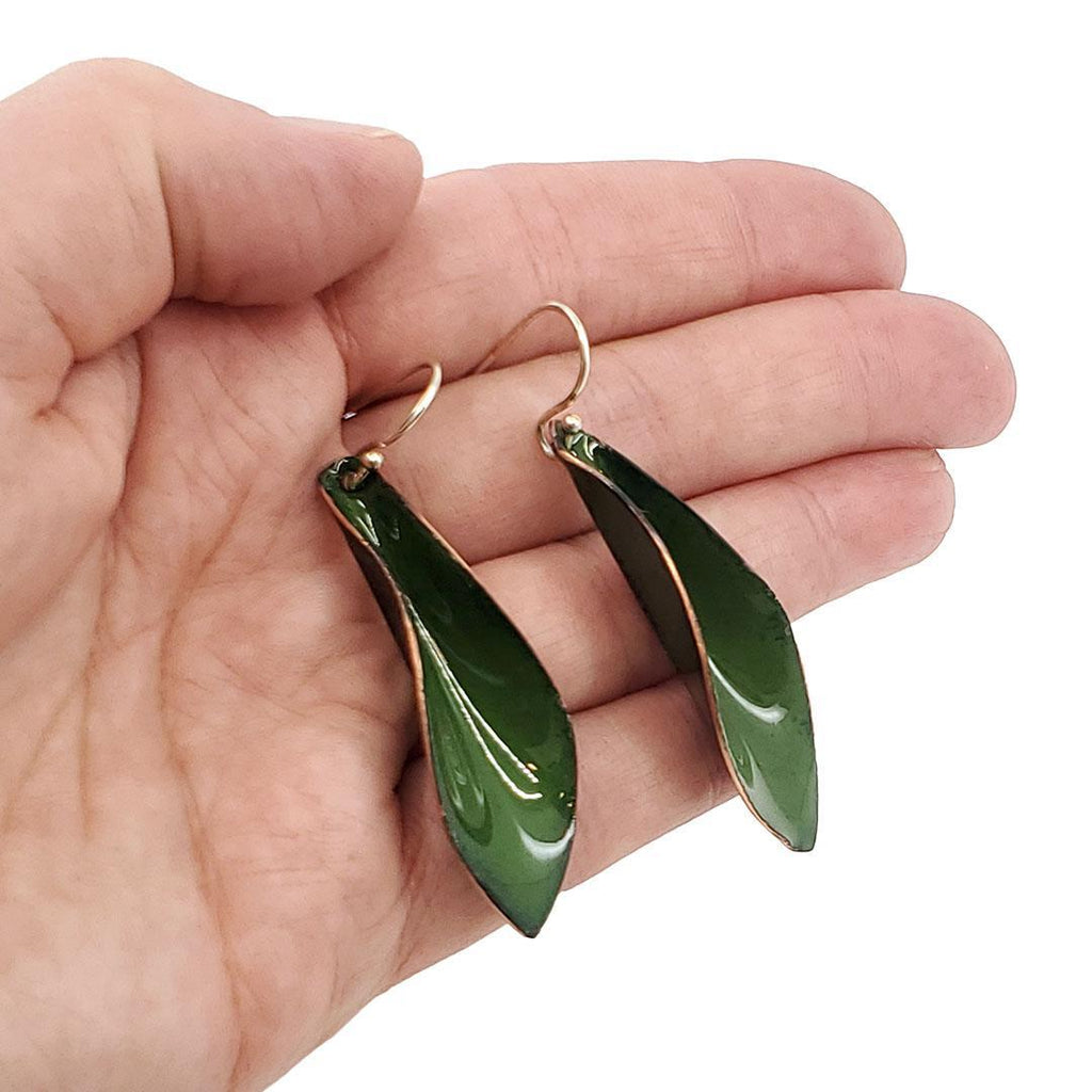 Earrings - Small 3D Leaves (Forest Green) by Magpie Mouse Studios