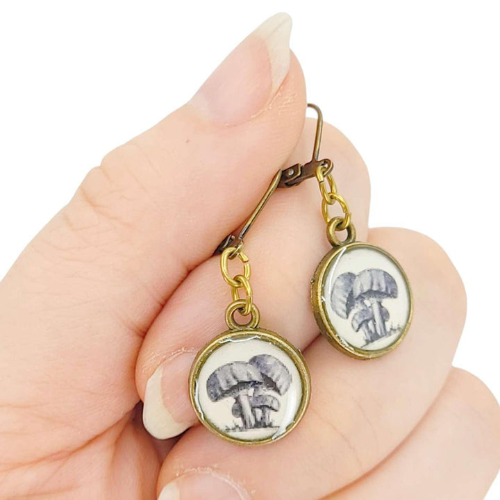 Earrings - Mushrooms Antiqued Brass by Christine Stoll | Altered Relics
