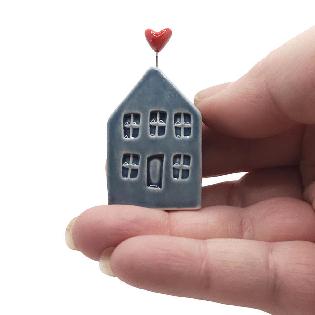 Tiny Pottery House - Dark Teal Glossy with Heart (Pink or Red) by Tasha McKelvey